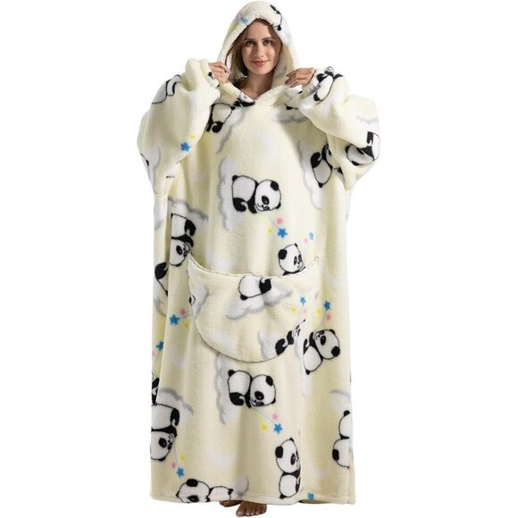 ⭐Sweat White Panda Warm Giant Hoodie Thick Flannel Blanket with Sleeve - Picture 4 of 6